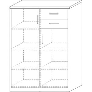 Commode 'Spacio' 2 deuren 2 laden Grijze eik, , Spaanderplaat, ABS boorden en decor