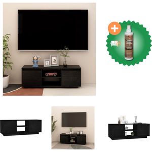 vidaXL Tv-meubel 110x30x40 cm massief grenenhout zwart - Kast - Inclusief Houtreiniger en verfrisser