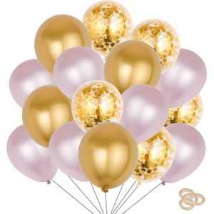 Fienosa Ballonnen Set 50 Stuks - Ballonnen Goud - Ballonnen Paars - Verjaardag Versiering - Verjaardag Ballonnen - Ballon - met ophang lint - Papieren confetti Ballonnen - Feestversiering