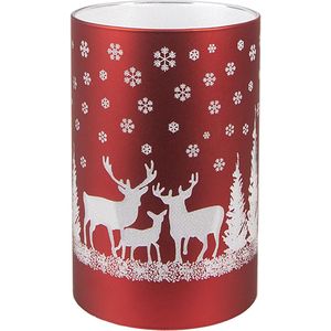 Clayre & Eef Waxinelichthouder met LED Ø 9x16 cm Rood Glas