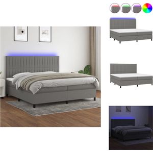 vidaXL Boxspring - vidaXL - Bedden - 203 x 200 x 118/128 cm - LED - Donkergrijs - Multiplex - Larikshout - Bed