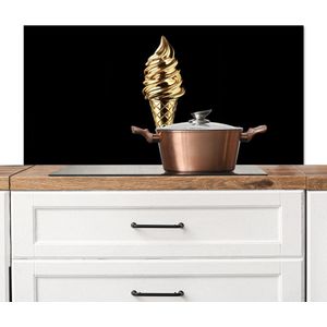 Spatscherm keuken 100x50 cm - Kookplaat achterwand Ijs - Goud - Zwart - Eten - Muurbeschermer - Spatwand fornuis - Hoogwaardig aluminium