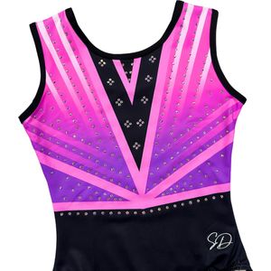 Sparkle&Dream Turnpakje Iris Zwart Roze - Maat CME 122/128 - Gympakje voor Turnen, Acro, Trampoline en Gymnastiek