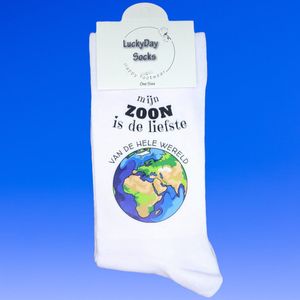 Liefste Zoon - Zoon - Hou van je - Verjaardag - Gift - Zoon cadeau - -Sokken met tekst - Witte sokken - Grappige cadeau - Cadeau voor zoon - Kado - Sokken - Verjaardags cadeau voor zoon - LuckyDay Socks - Maat 37-44