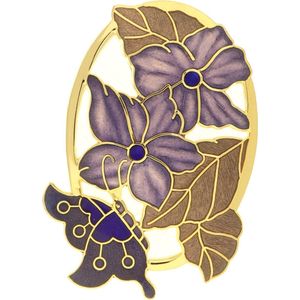 Behave®  Broche vlinder op bloemen paars - emaille sierspeld -  sjaalspeld