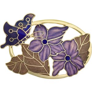 Behave®  Broche vlinder op bloemen paars - emaille sierspeld -  sjaalspeld