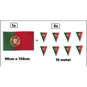 6x Portugal vlaggenlijn 10 meter + Portugal vlag 90cm x 150cm - Landen festival thema feest fun verjaardag