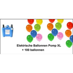 Elektrische ballonnenpomp met 2 mondjes + 100 assortie ballonnen - Thema feest festival party verjaardag fun ballon