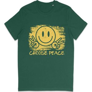 T Shirt Dames Heren Unisex - Choose Peace Smiley - Groen - L