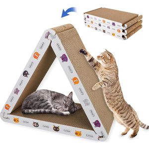 Driehoekige krabplank voor katten, 6 bruikbare zijkanten, kattenkrat, 3-in-1 krabmat, montagebaarheid, krabpads, dubbelzijdige krabpads voor katten, recyclebaar karton