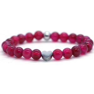 meisjes armband agaat roze 6mm rvs hart - 16 cm Heaven Eleven