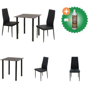 vidaXL Eetkamerset tafel en stoel zwart 3-delig - Set tafel en stoelen - Inclusief Houtreiniger en verfrisser