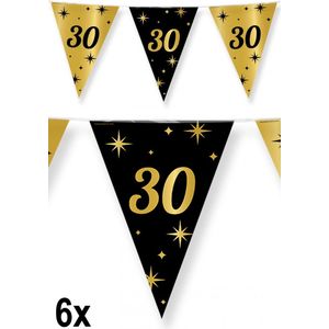 6x Luxe Vlaggenlijn 30 zwart/goud 10 meter - Classy - Dubbelzijdig bedrukt - Abraham Sarah festival thema feest party