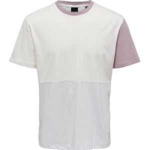 Tshirt heren- Colourblock- Cloud dancer- Ronde hals- Only & Sons- Regular fit- Korte mouwen - Maat XL