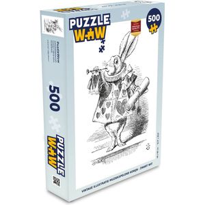 Puzzel Vintage illustratie muziekspelend konijn - zwart wit - Legpuzzel - Puzzel 500 stukjes