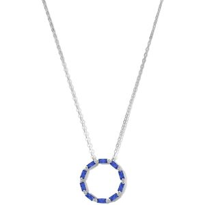 New Bling 9NB-1071 Zilveren Ketting met Zirkonia Hangertje Cirkel - 20mm Doorsnee - Blauw Wit - 40+5cm - Rhodium - Zilver