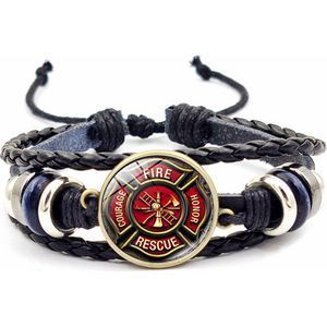 Allernieuwste.nl® Armband Brandweer Helden - Dames Heren Armbanden Unisex - Verstelbaar Zwart Leer 26 x 2 cm