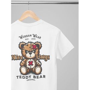 Oversized shirt - Nice hugs - Wurban Wear | T-shirt | Merk kleding | Unisex tshirt | Streetwear | Pump cover | Techno outfit | Merk shirt | Gym shirt | y2k | Techwear | Urban | Grote maten | T-shirt heren | T-shirt dames | Wit