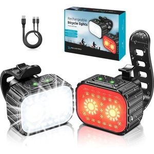 Inlustro Fietslamp Set - Voorlicht / Achterlicht - LED Fietslampjes Rood en Wit - Fietslicht Koplamp - Waterdicht - USB Oplaadbaar