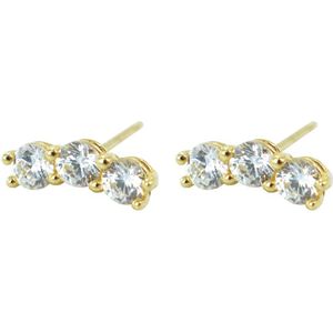 Silventi 9NBSAM-G190431 Gouden Oorknopjes - Dames - Zirkonia - 3 Steentjes - 7 x 2,6 mm - 14 Karaat - Goud