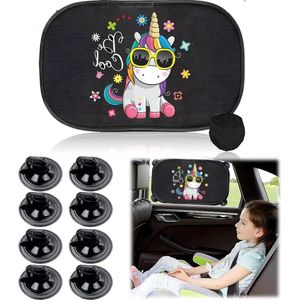 Zonnescherm met UV-bescherming voor baby's - Zonnescherm kinderen met zuignappen - Geschikt voor autoruiten - Dierenpatroon (Eenhoorn) zonnescherm auto baby