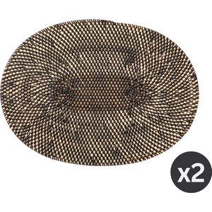 TISECO HOME STUDIO - Placemat RATTAN - SET/2 - 100% rotan - Handgeweven, hittebestendig, duurzaam - Ovaal - 30x40 cm - Zwart