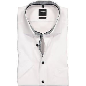 OLYMP Luxor modern fit overhemd - korte mouw - wit (zwart contrast) - Strijkvrij - Boordmaat: 40