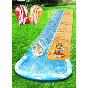 Nevolis 685 cm Waterglijbaan met 2 Bodyboards – XXL Dubbele Glijbaan met Sproeiers voor Kinderen & Volwassenen – Buitenspeelgoed voor de Zomer – Waterspeelgoed voor de Achtertuin – Gazon Glijbaan met Wateraansluiting