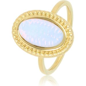 My Bendel Vintage ring goudkleurig met Quartz steen - Goudkleurige ring van edelstaal met mooie White Quartz steen - Met luxe cadeauverpakking