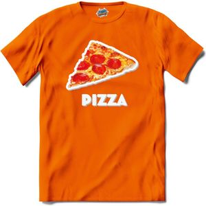 Pizza - grappig verjaardag kleding cadeau - eten teksten - T-Shirt - Heren - Oranje - Maat 3XL