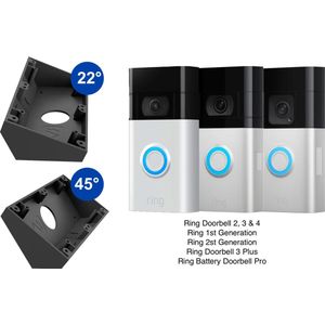 SmarThuis - Hoekbeugel Geschikt voor Ring Video Deurbellen 1G/2G/2/3/3+/4/Battery Pro - Hoekbeugel van 45° en 22° - Inclusief Montagemateriaal - Sterk en Milieubewust
