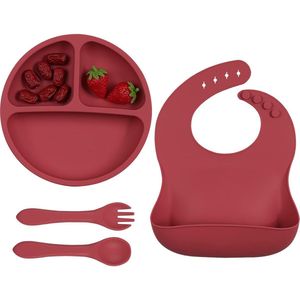 Babybord Kinderbord met slabbetjesset, siliconen kinderbord met zuignap, babyslab, babybord met vorklepel, peuterslab BPA-vrij, babyservies voor baby's, peuters en kinderen