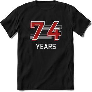 74 Years - Feest kado T-Shirt Heren / Dames - Rood / Grijs - Perfect Verjaardag Cadeau Shirt - grappige Spreuken, Zinnen en Teksten. Maat L