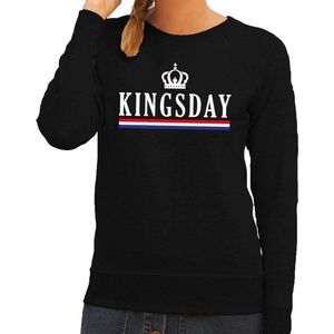 Kingsday en vlag sweater zwart - zwarte koningsdag trui dames - Koningsdag kleding XL