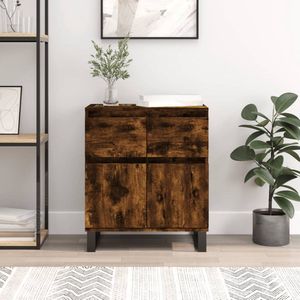 The Living Store Dressoir Buffetkast - 60 x 35 x 70 cm - Gerookt Eiken - Montage vereist - Bewerkt hout en ijzer