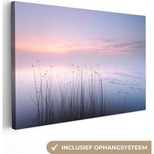 Canvas - Canvas woonkamer - Meer - Riet - Water - Landschap - 120x80 cm - Canvasdoek - Woondecoratie