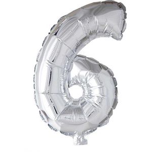 Cijfer ballon nummer '6' zilver folie 40cm geschikt voor Helium