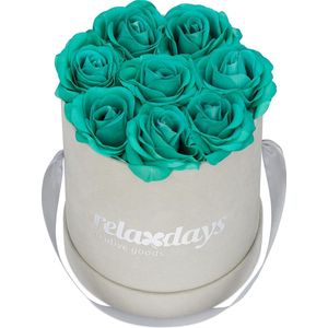 Relaxdays flowerbox - rozen in doos - met 8 kunstrozen - rozenbox - bloemendoos - grijs - turkoois