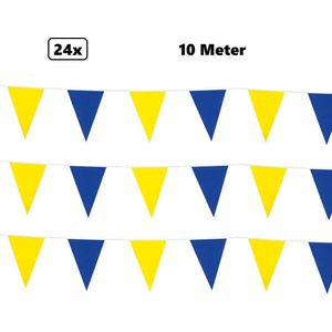 24x Vlaggenlijn blauw/geel 10 meter - vlaglijn blauw geel carnaval thema feest festival voetbal hockey sport gemeente