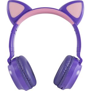 Silvergear - Koptelefoon met Kattenoortjes - Bluetooth Draadloze Hoofdtelefoon - LED - Paars