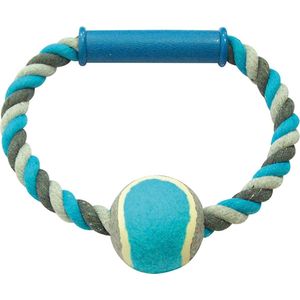 Duvoplus - Speelgoed Voor Dieren - Hond - Knoop Katoen O- Trekring Met Tennisbal 18cm Grijs/blauw - 1st