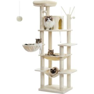 Kattenboom - Krabpaal Voor Katten - Kattenmand - Kattentoren - Grote Katten - Inclusief Hangmat - Inclusief Speelbal - Krabpaal - Beige