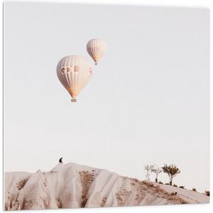WallClassics - PVC Schuimplaat - Luchtballonnen boven Bergen - 100x100 cm Foto op PVC Schuimplaat (Met Ophangsysteem)