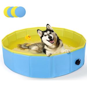 Nobleza Zwembad Hond - hondenzwembad - Ø160x30cm - opvouwbaar Dierenzwembad - Honden Speelgoed - Verkoeling Voor Huisdieren - Blauw/Geel