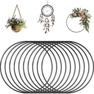 10 Stuks Dromenvanger Ronde Ringen 20cm - Metalen Ringen Om Te Knutselen - Zwarte Metalen Ring Krans Frame - Draad Ring voor Bruiloft Krans Hoepel Diy - Bloemen Muur Opknoping Decoratie