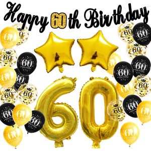 29-delig Goud / Zwart 60 jaar verjaardag versiering - 60 jaar verjaardag - 60 jaar - 60 jaar slingers - 60 jaar ballonnen - feestversiering - 60 jaar verjaardag man / vrouw - 60 jaar versiering