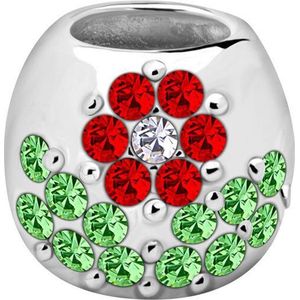 Quiges - 925 - Zilveren - Bedels -Sterling zilver - Beads - Zirkonia Groen en Rood Kers Patroon Kraal Charm - Geschikt – voor - alle bekende merken - Armband Z414