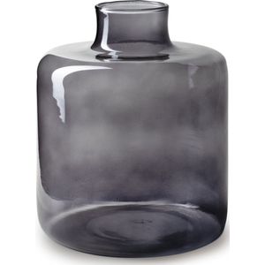 Jodeco Bloemenvaas Willem - transparant smoke glas - D19 x H23 cm - fles vorm vaas
