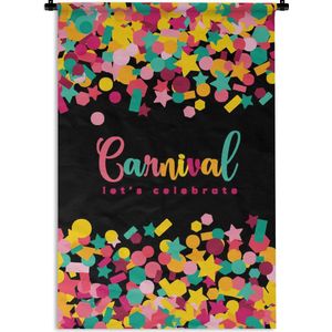 Wandkleed Carnaval - Carnival met confetti op een zwarte achtergrond Wandkleed katoen 60x90 cm - Wandtapijt met foto