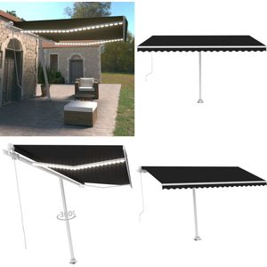 vidaXL Luifel handmatig uittrekbaar met LED 450x350 cm antracietkleur - Uitschuifbare Luifel - Uitschuifbare Luifels - Uittrekbare Luifel - Uittrekbare Luifels